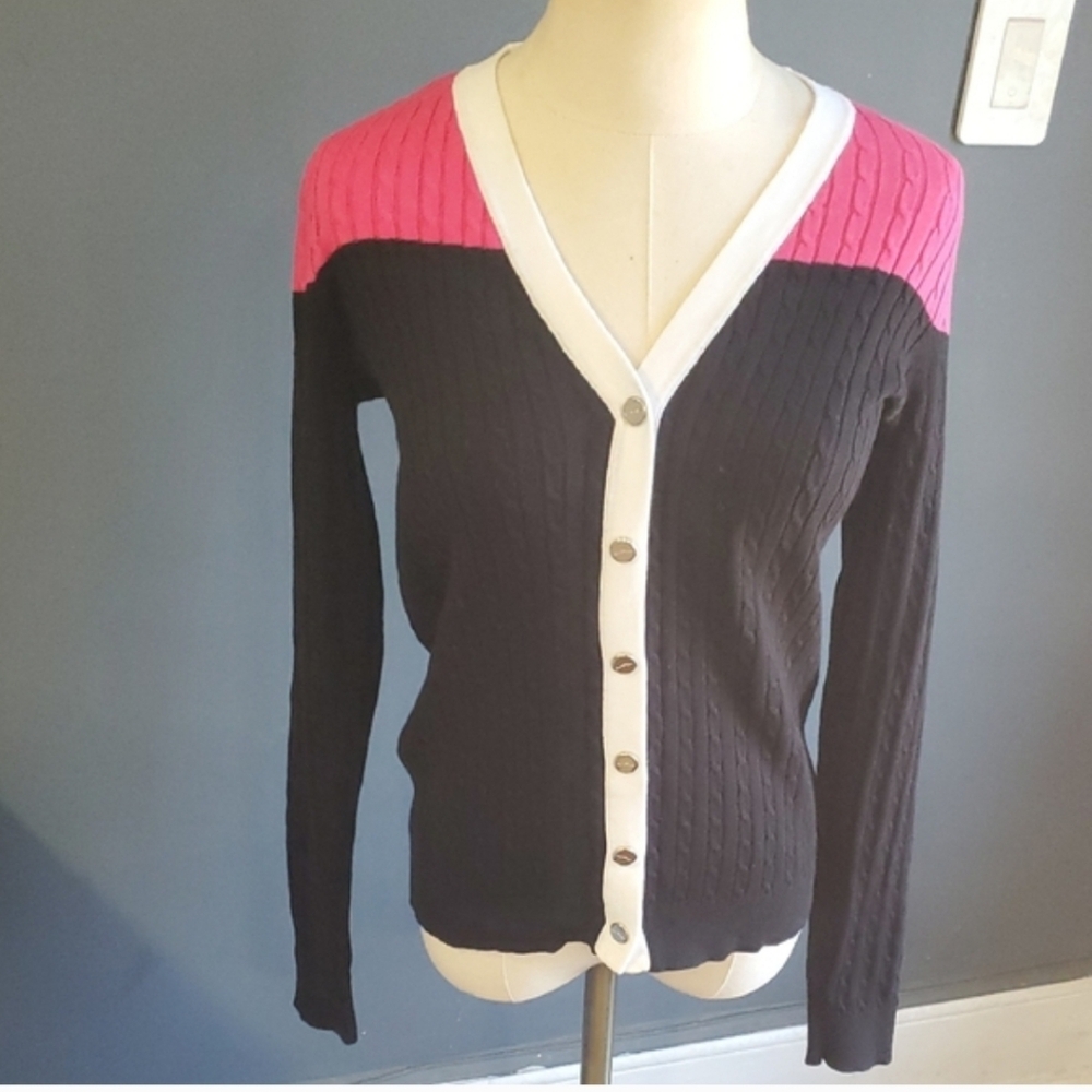 Lauren Ralph Lauren Elegant Black and Pink Women's Cardigan Sweater Sz S - Picture 14 of 14